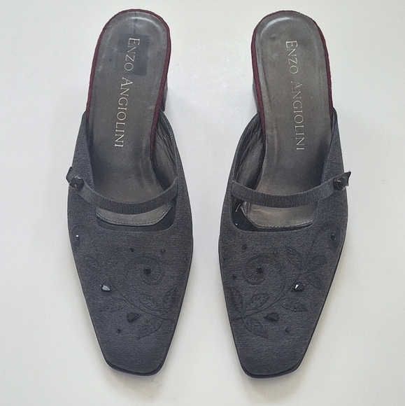 ENZO ANGIOLINI Grey Embroidered Bead Velvet Trim Heel Mary Jane Mule -Size 7 - Picture 1 of 11